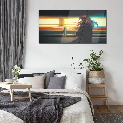 Schilderij op glas Reflecties in het stadslicht