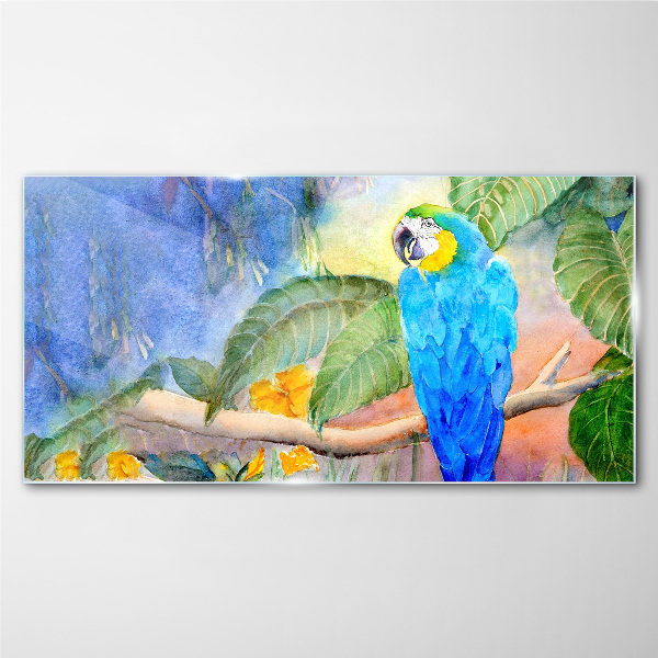 Schilderij op glas Tropische papegaai in aquarel