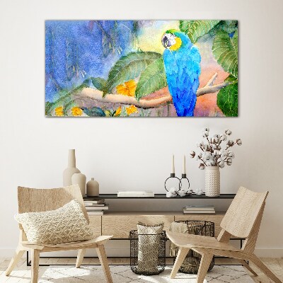 Schilderij op glas Tropische papegaai in aquarel