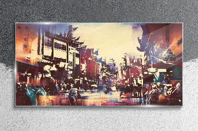 Glas foto Straatbeeld in de kleuren van de nacht