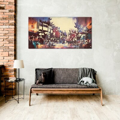 Glas foto Straatbeeld in de kleuren van de nacht