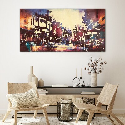 Glas foto Straatbeeld in de kleuren van de nacht