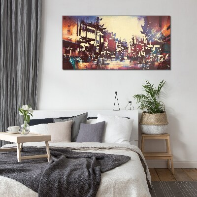 Glas foto Straatbeeld in de kleuren van de nacht