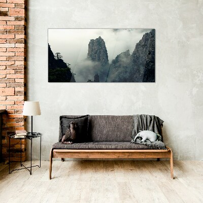 Glas foto Mistig berglandschap