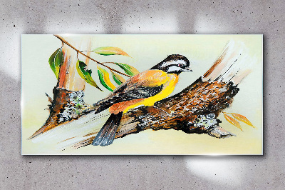Schilderij op glas Een vogel op een tak