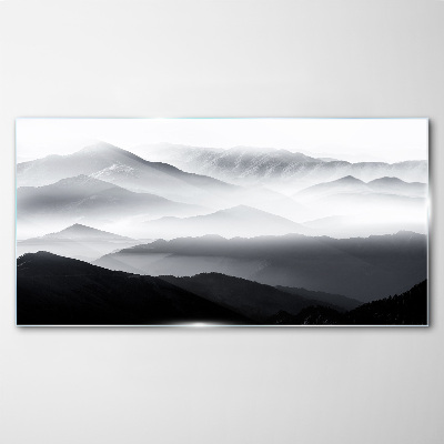 Schilderij op glas Mistig bergpanorama