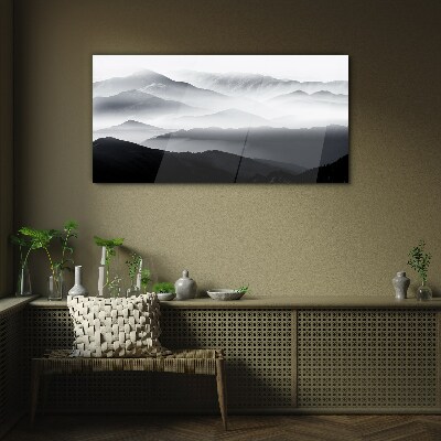 Schilderij op glas Mistig bergpanorama