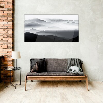 Schilderij op glas Mistig bergpanorama