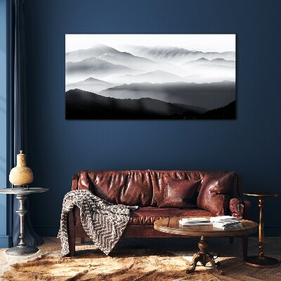 Schilderij op glas Mistig bergpanorama