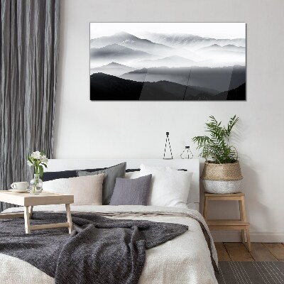 Schilderij op glas Mistig bergpanorama