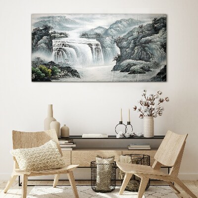 Foto op glas Rustige watervallen in een berglandschap