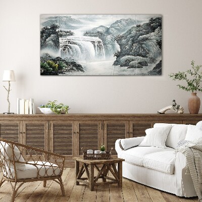 Foto op glas Rustige watervallen in een berglandschap