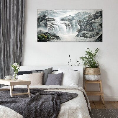 Foto op glas Rustige watervallen in een berglandschap