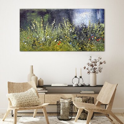 Schilderij op glas Bloemenweide in het licht