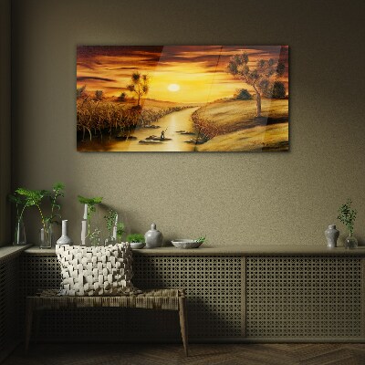 Glas foto Gouden uur op de rivier