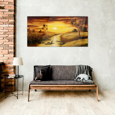 Glas foto Gouden uur op de rivier