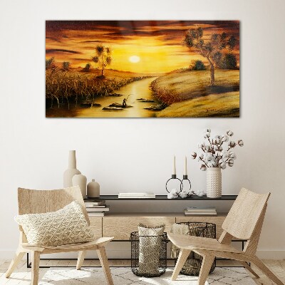 Glas foto Gouden uur op de rivier