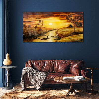 Glas foto Gouden uur op de rivier