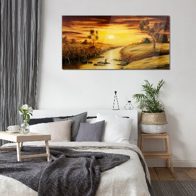 Glas foto Gouden uur op de rivier