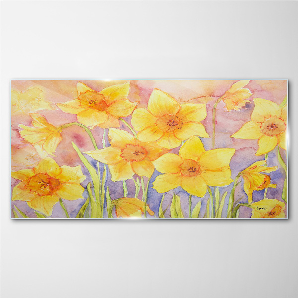 Schilderij op glas Bloemendans van narcissen