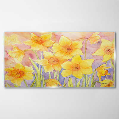 Schilderij op glas Bloemendans van narcissen