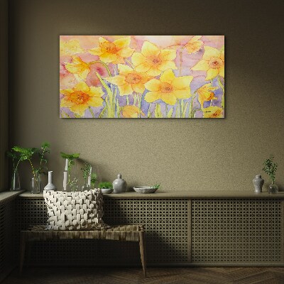 Schilderij op glas Bloemendans van narcissen