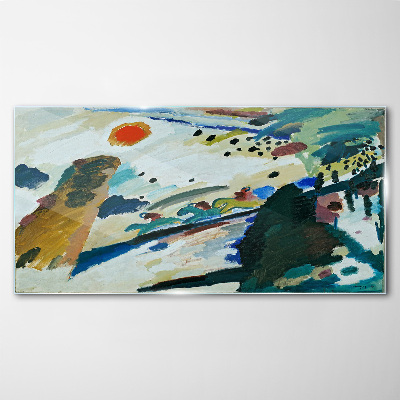 Foto op glas Abstract landschap met de zon