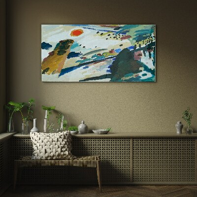 Foto op glas Abstract landschap met de zon