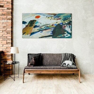 Foto op glas Abstract landschap met de zon