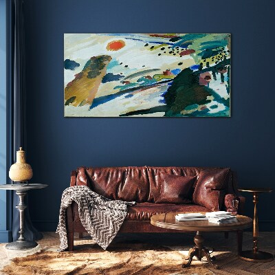 Foto op glas Abstract landschap met de zon