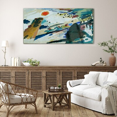 Foto op glas Abstract landschap met de zon