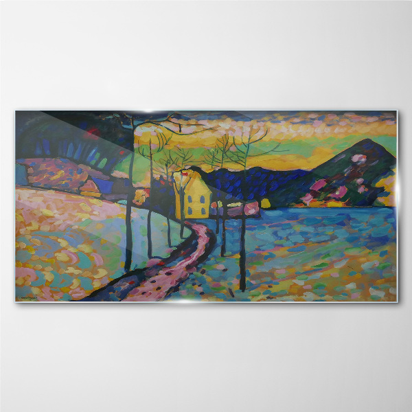 Glas foto Kleurrijk landschap met een huis