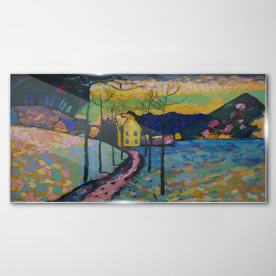 Glas foto Kleurrijk landschap met een huis