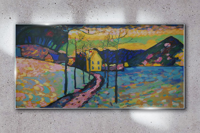 Glas foto Kleurrijk landschap met een huis