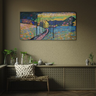 Glas foto Kleurrijk landschap met een huis