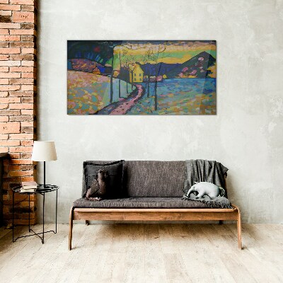 Glas foto Kleurrijk landschap met een huis