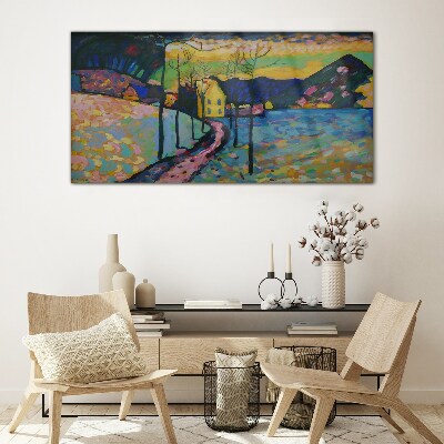 Glas foto Kleurrijk landschap met een huis