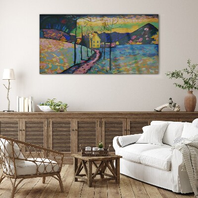 Glas foto Kleurrijk landschap met een huis