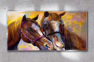 Glas foto Close-up van twee paarden