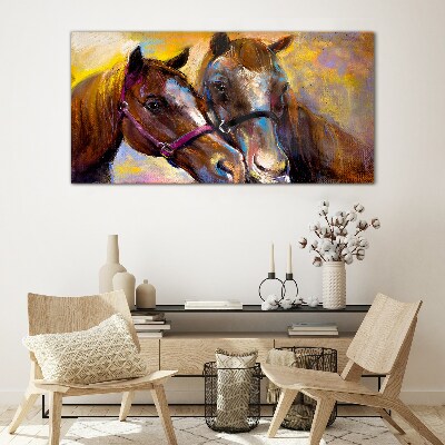 Glas foto Close-up van twee paarden