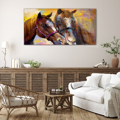 Glas foto Close-up van twee paarden