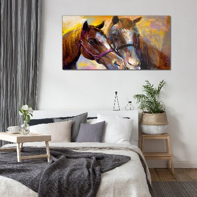 Glas foto Close-up van twee paarden