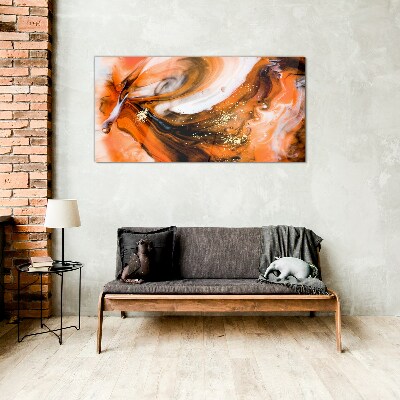 Schilderij op glas Gouden wervelingen in oranje tinten