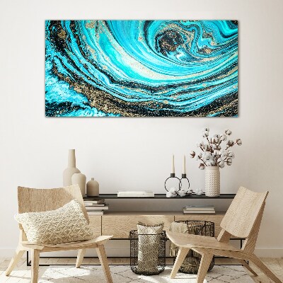 Glas foto Oceaan wervelt in blauw en goud