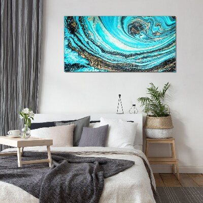 Glas foto Oceaan wervelt in blauw en goud