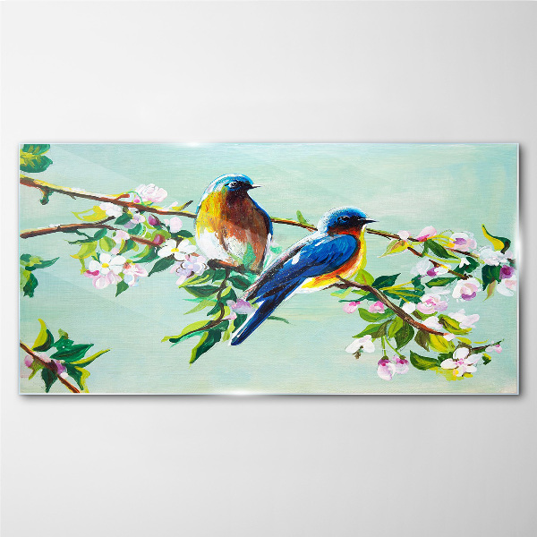 Glas foto Vogels op een bloeiende tak