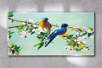 Glas foto Vogels op een bloeiende tak