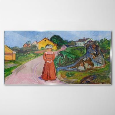 Schilderij op glas Munch's Vrouw in een rode jurk