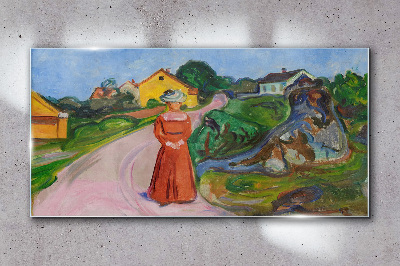 Schilderij op glas Munch's Vrouw in een rode jurk