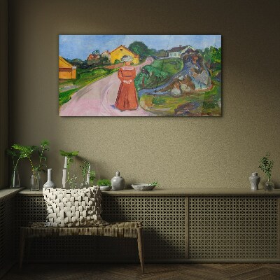 Schilderij op glas Munch's Vrouw in een rode jurk